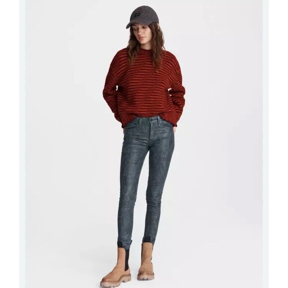 Rag & Bone Cate Mid Rise Ankle Skinny Snake-foil Women 27 Black @jeanbag - Picture 1 of 9